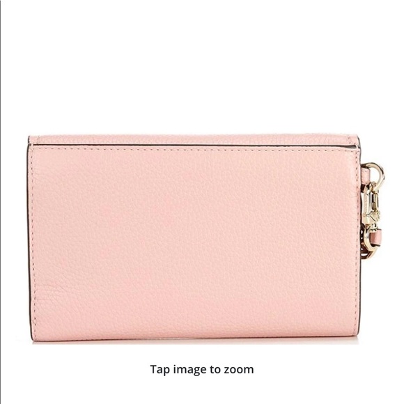 NWT Michael Kors Pink w/Gold Hardware & Charm, Large Flap Phone Wristlet